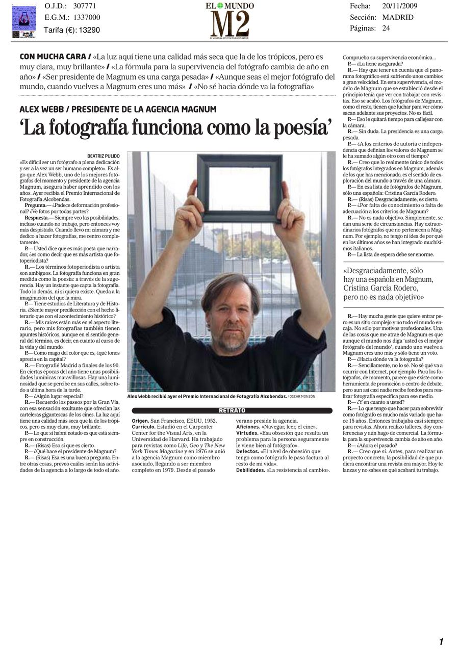 Entrevista a Alex Webb, La fotografía funciona como la poesía